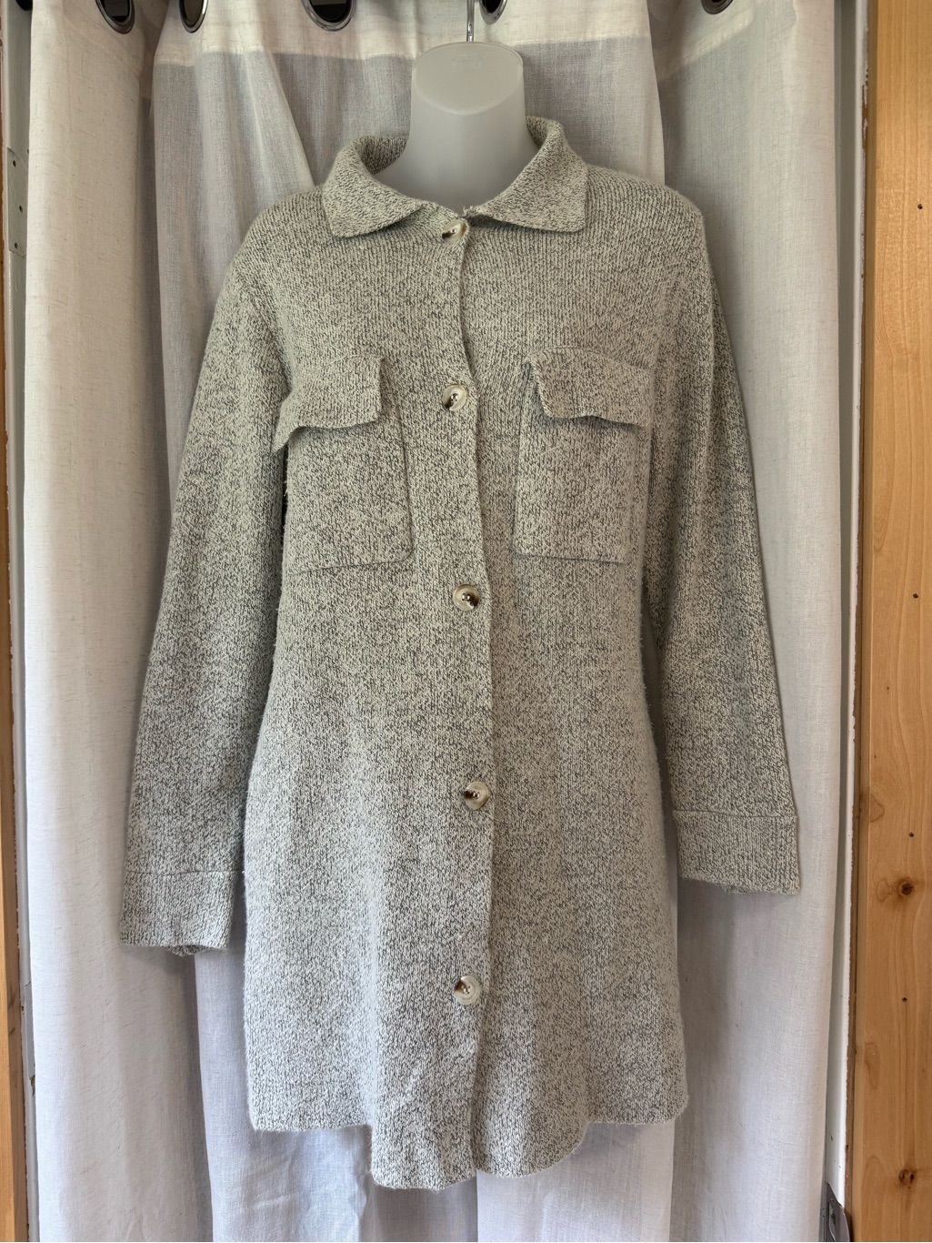 Sweater Button-Front Long Cardigan Jacket In Heather Gray Medium